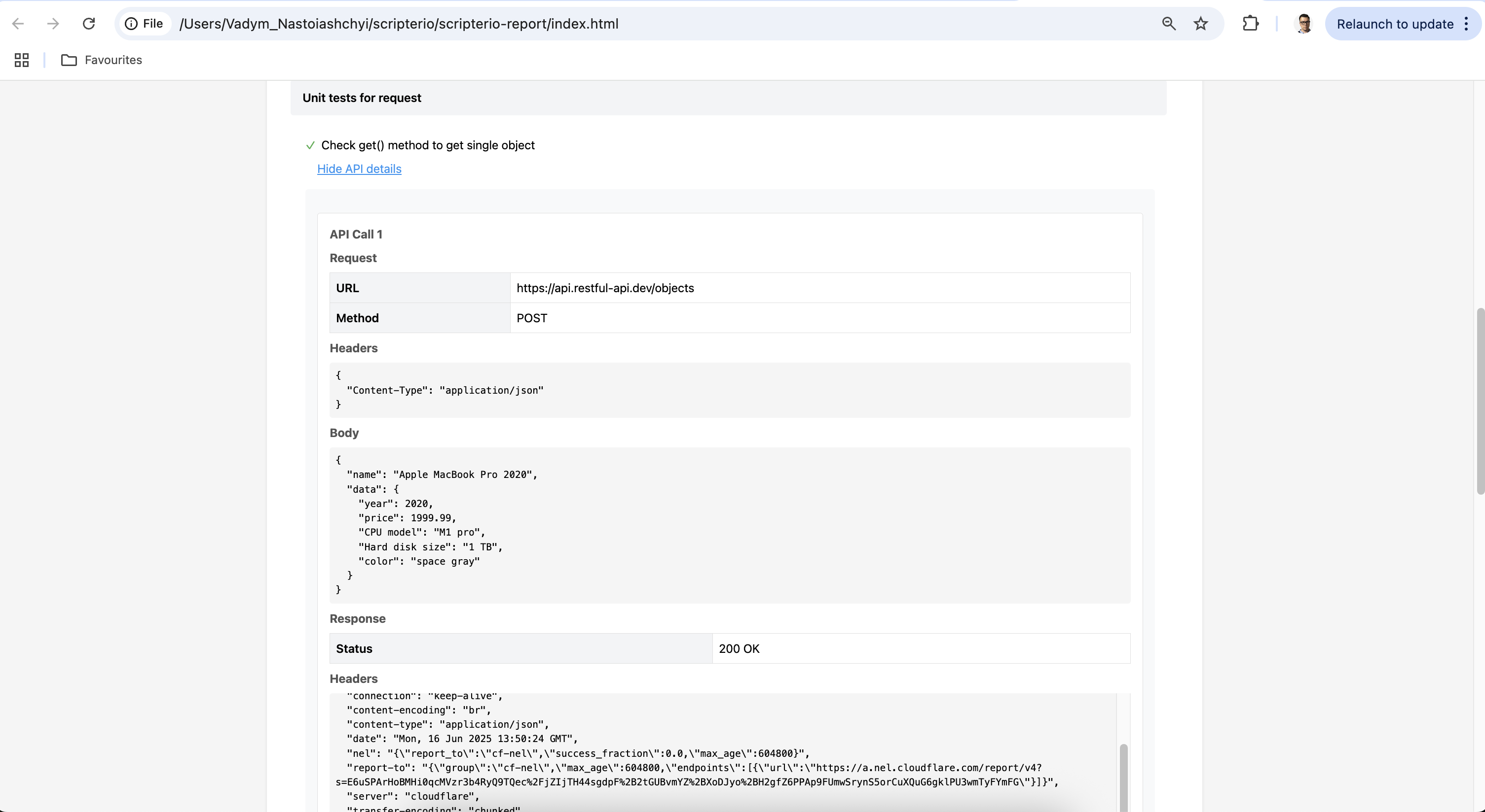 ScripterI/O  html reporter with api details