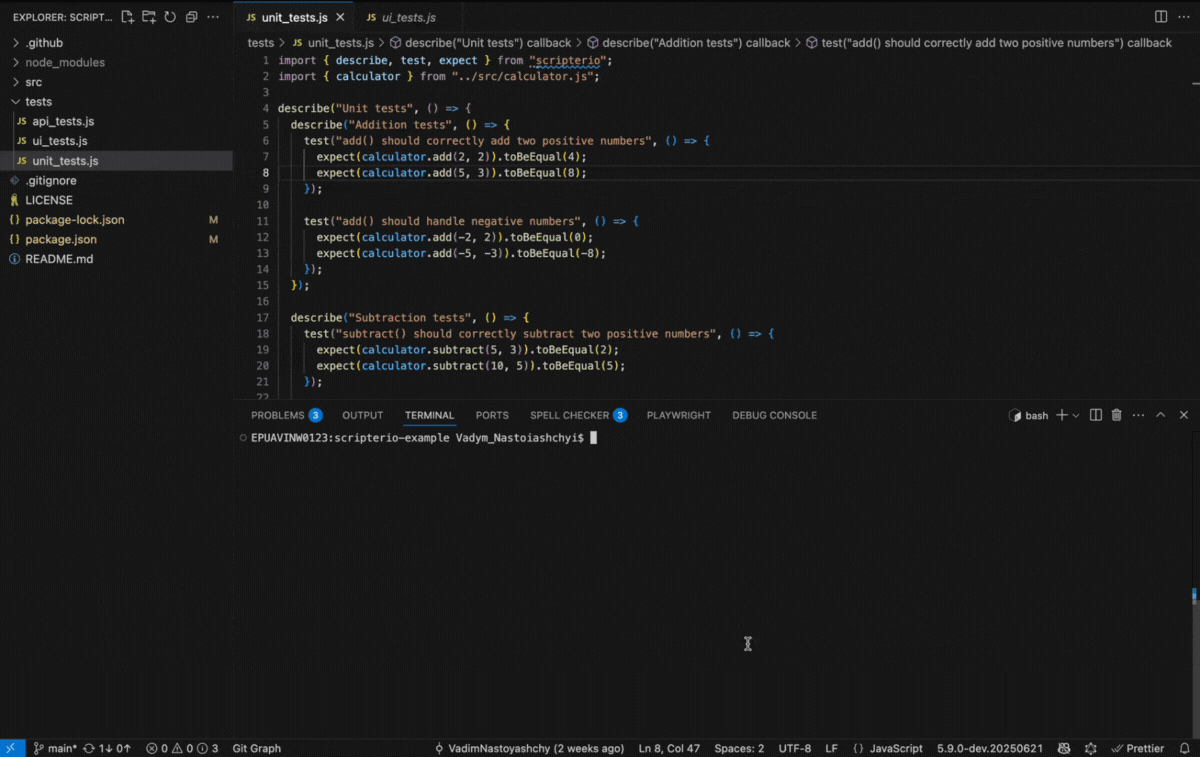 ScripterI/O test runner